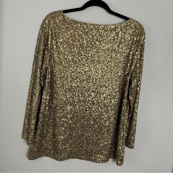 J. Crew Sequins 3/4 Sleeve Boat-Neck Relaxed Fit Top Blouse Size Large Gold - Picture 4 of 4